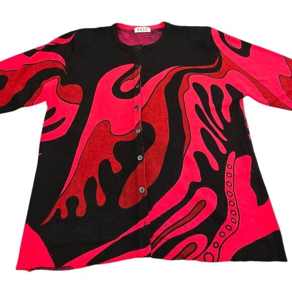 Boss Large Red and Black Cardigan STRIKING!! missing bottom button no snags - Picture 1 of 8